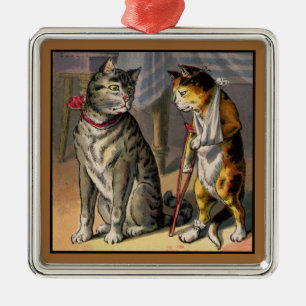 Injured Cat on Crutches Metal Ornament