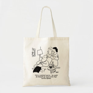 Injury with a bottle-opener tote bag