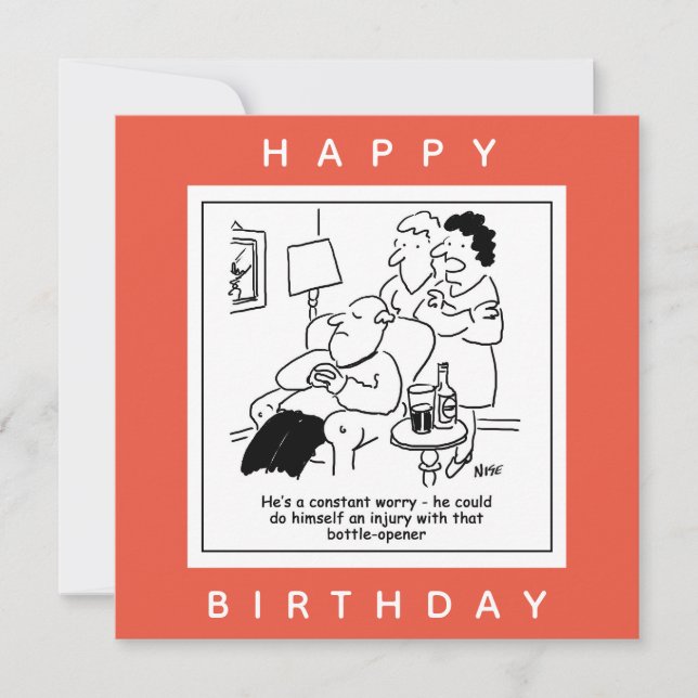 Injury with a Bottle-Opener Worry Cartoon Card (Front)