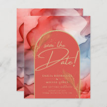 Ink Abstract Orange Red Gold Navy Save The Date