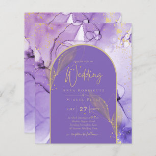 Ink Abstract PURPLE GOLD Lavender Wedding INVITE