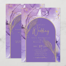 Ink Abstract PURPLE GOLD Lavender Wedding INVITE