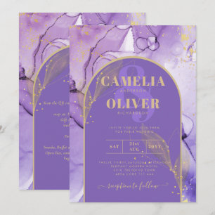 Ink Abstract PURPLE GOLD Lavender Wedding INVITE