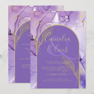 Ink Abstract PURPLE GOLD Lavender Wedding INVITE