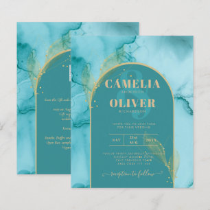 INK Abstract Turquoise Teal Gold Wedding INVITE