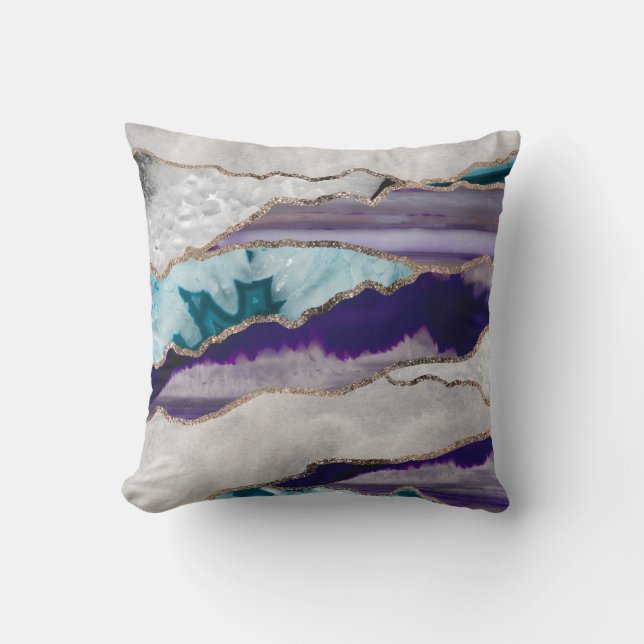 Ink Agate Gold Glitter Glam #2 (Faux Glitter) #art Throw Pillow (Front)