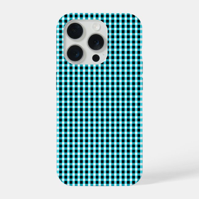 Ink and Aqua Geometry :Checked Aqua and Black, iPhone Case (Back)