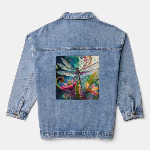 Ink and Pen Watercolor Dragonfly  Denim Jacket