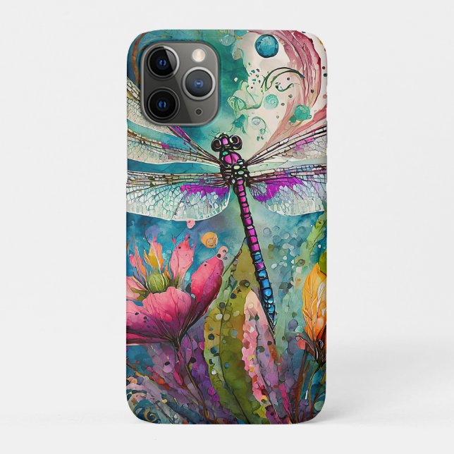 Ink and Pen Watercolor Dragonfly  Phone Case (Back)