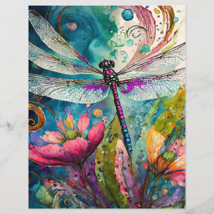 Ink and Pen Watercolor Dragonfly Scrapbook Paper