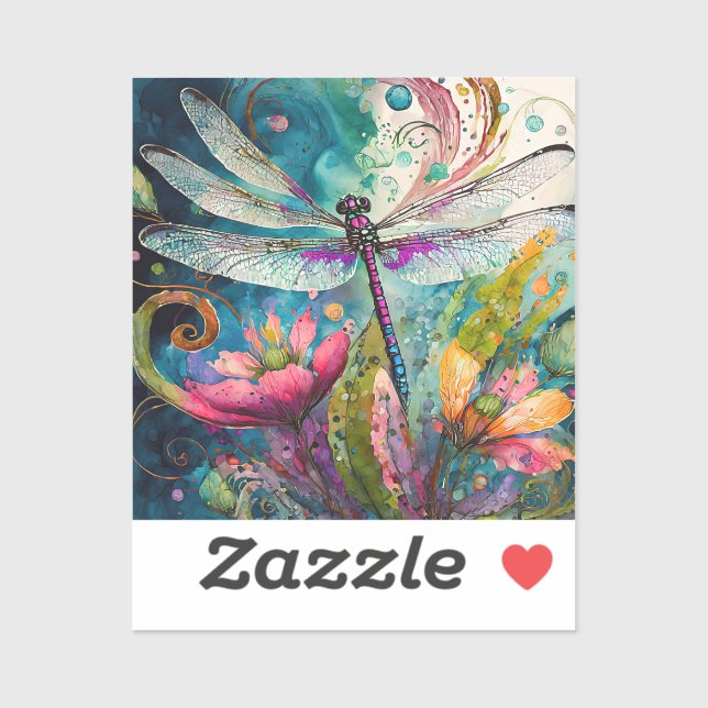 Ink and Pen Watercolor Vinyl Dragonfly  (Sheet)