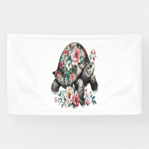 Ink and Wash Turtle with Floral Shell. Banner