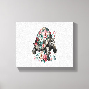 Ink and Wash Turtle with Floral Shell. Canvas Print