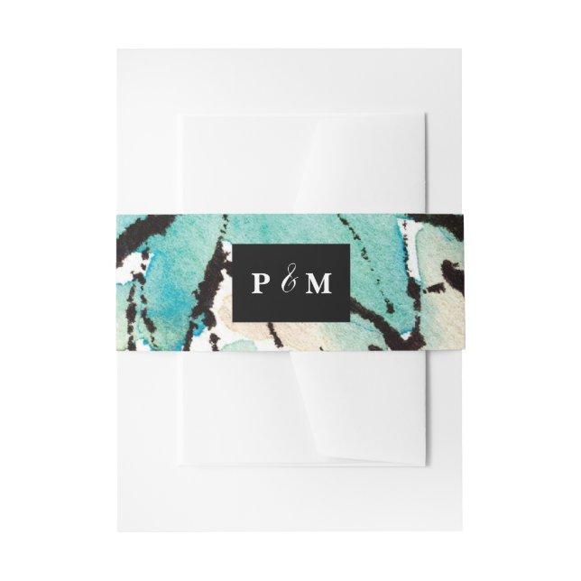 Ink and Water Customizable Wedding Belly Band Invitation Belly Band (Front Example)