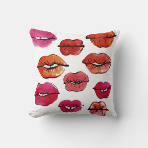 Ink and watercolor lips set throw pillow