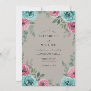 Ink Aqua Magenta Painted Wedding Invitation