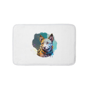 Ink Art Style Dog Portrait Bath Mat