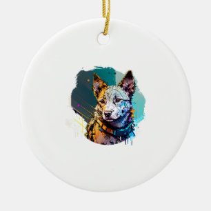 Ink Art Style Dog Portrait Ceramic Ornament