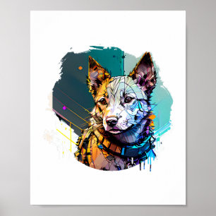 Ink Art Style Dog Portrait Poster