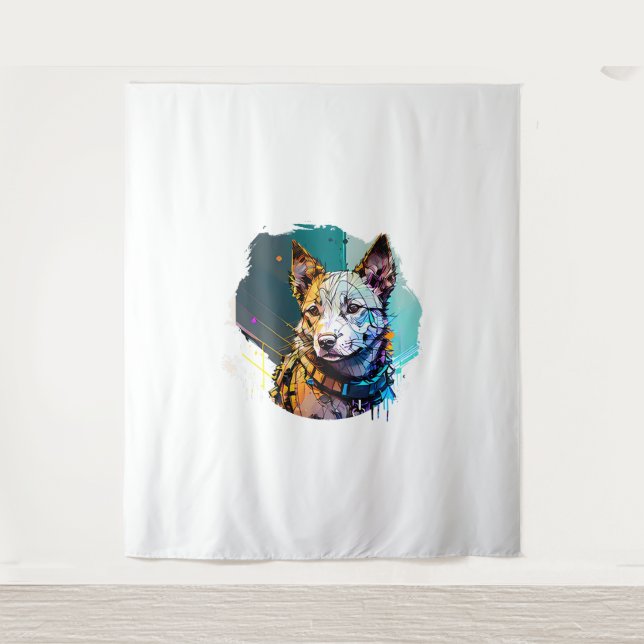 Ink Art Style Dog Portrait Tapestry (Front)