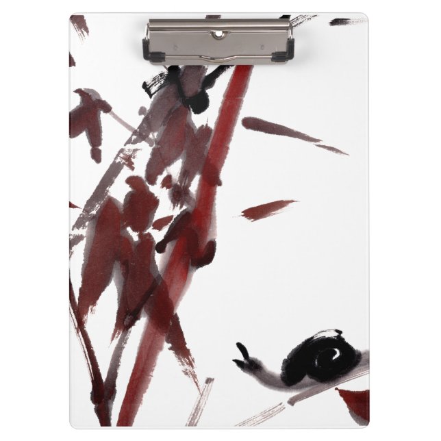 Ink art with snail and red bamboo clipboard (Front)