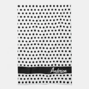Ink Black Polkadot Pattern Kitchen Towel