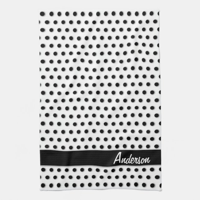 Ink Black Polkadot Pattern Kitchen Towel (Vertical)