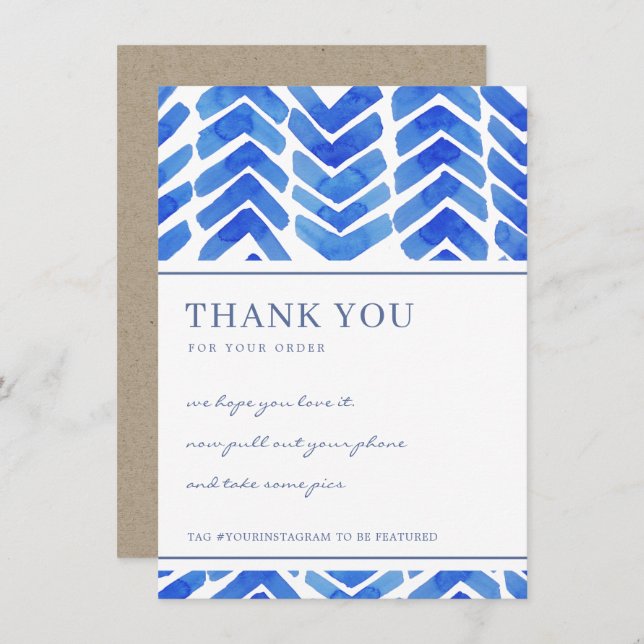INK BLUE CHEVRON PATTERN CORPORATE BUSINESS LOGO THANK YOU CARD (Front/Back)