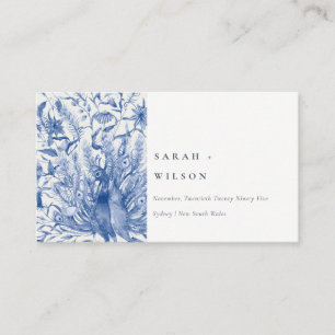 Ink Blue Classy Watercolor Peacock Wedding Website Enclosure Card