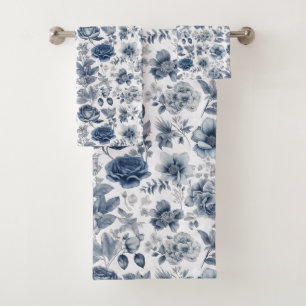 Ink Blue Floral Bath Towel Set