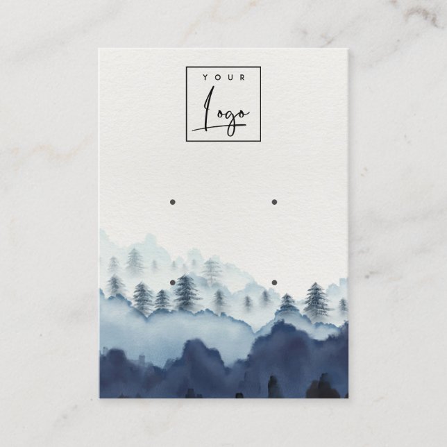 Ink Blue Navy Pine Wood Mountain 2 Earring Display Business Card (Front)