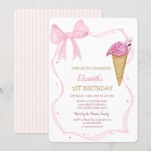 ink Bow Ice cream Striped Birthday   Invitation