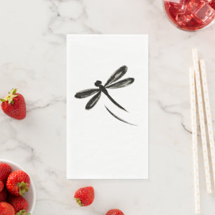 Ink Brush Dragonfly – Minimalist Insect Art on Napkin