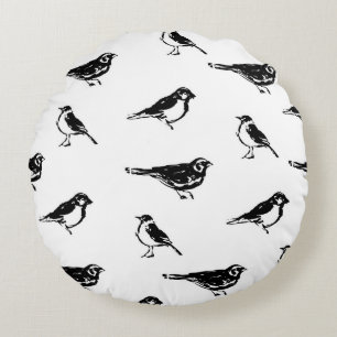Ink brushstroke bird vintage seamless patternink, round pillow