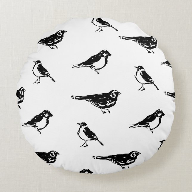 Ink brushstroke bird vintage seamless patternink,  round pillow (Front)