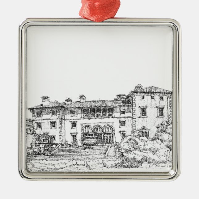 Ink building drawing metal ornament (Front)