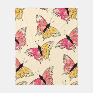 ink butterflies flying seamless pattern in ivory o fleece blanket
