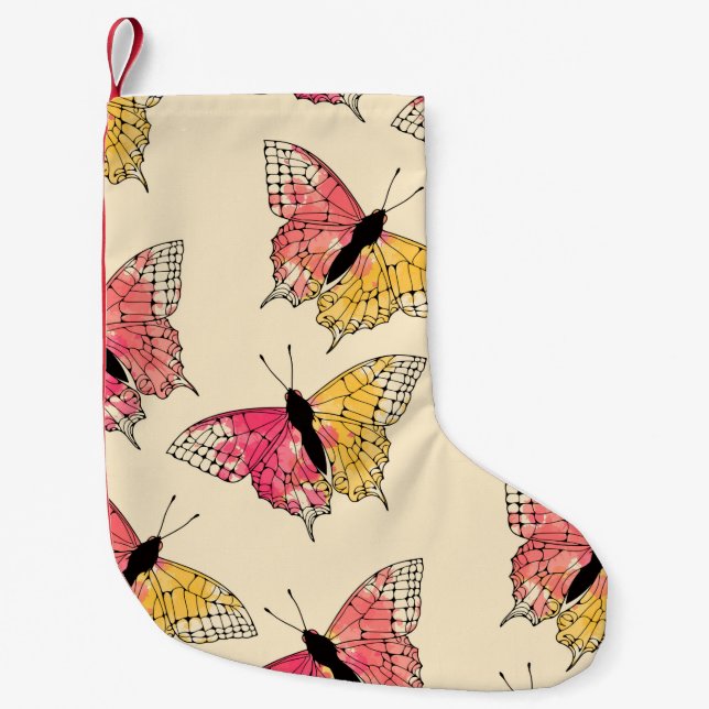 ink butterflies flying seamless pattern in ivory o small christmas stocking (Front)