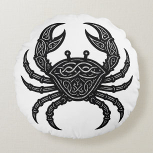 Ink‑Carved Crab — Mythic Sea Creature T‑Shirt Round Pillow