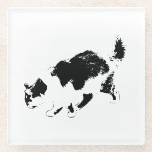 Ink Cat Walk in Fall Light Glass Coaster