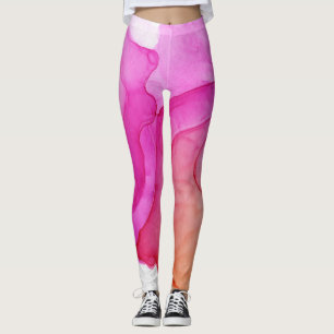 Ink Cloud Swirl Abstract Trendy Hot Pink Peach  Leggings