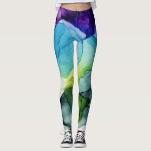 Ink Cloud Swirl Abstract Trendy Purple Blue Green Leggings