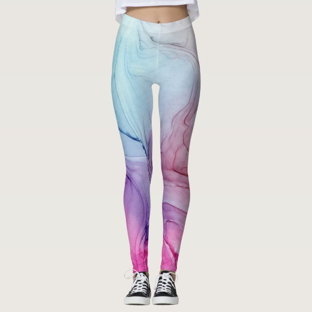 Ink Cloud Swirl Abstract Trendy Violet Blue Purple Leggings (Front)