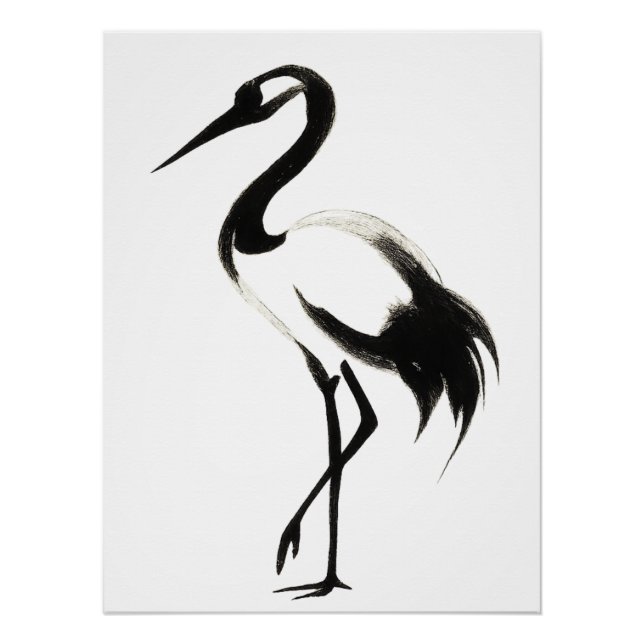 Ink Crane Illustration – Minimalist Zen Poster (Front)