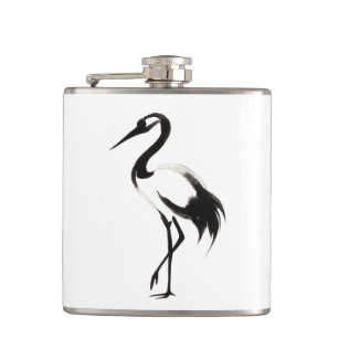 Ink Crane Illustration - Zen Hip Flask