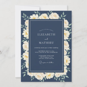 Ink Cream Blossom Wedding Invitation