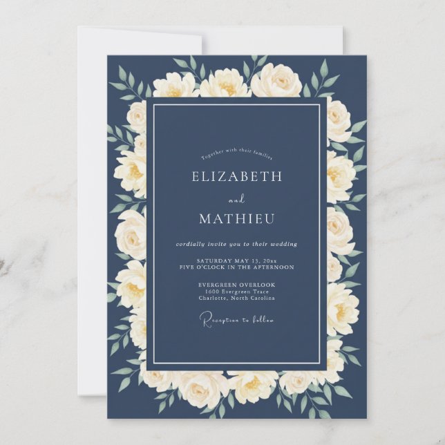Ink Cream Blossom Wedding Invitation (Front)