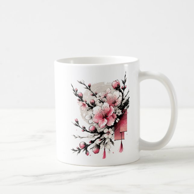 Ink Drawing of Hoa Dao Happy New Year Coffee Mug (Right)