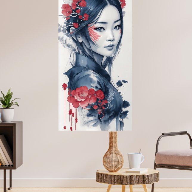 Ink drawing of Vietnamese Lady Poster (Living Room 3)