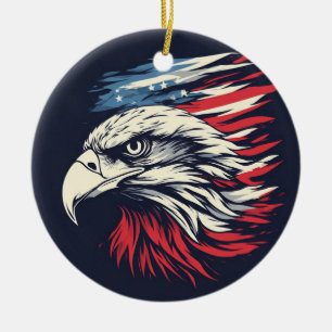 Ink Eagle & American Flag Art Freedom Never Fades Ceramic Ornament